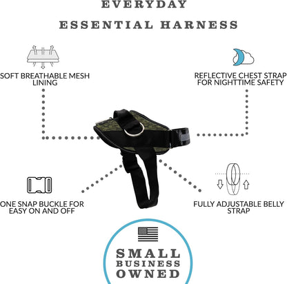 ShawnCo Essential Dog Harness, No-Pull Pet Vest with 3 Leash Clips, No Choke, Reflective, Adjustable and Padded, for Easy Walking and Training for Small, Medium and Large Dogs (Military Camo, XS)