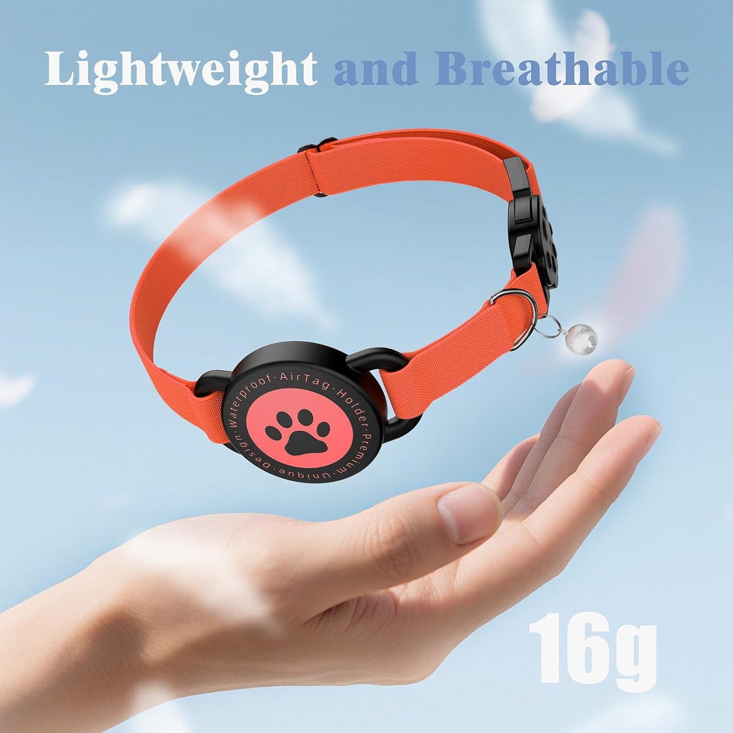 Airtag Cat Collar, Stretchy Kitten Collar with Apple Air Tag Holder, Lightweight and Comfortable, Ultra Elastic GPS Cat Collars for Cats Kittens and Puppies, 8-12.5 inch, Orange