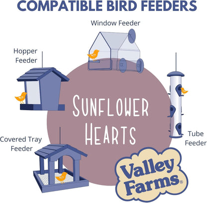 Valley Farms Whole Sunflower Hearts for Birds (15 LB) Clean Shelled Sunflower Seeds, No Mess Wild Bird Seed for Outside Feeders