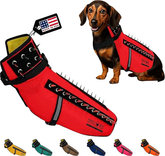 CoyoteVest Dog Harness Protection Vest, Reflective Dog Accessories with Spikes to Shield Your Pet from Raptor and Animal Attacks, Proudly Made in America (Medium, Red)