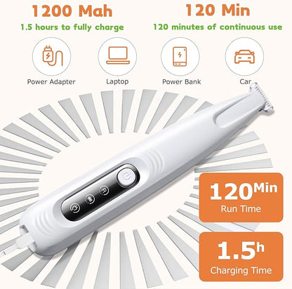 Dog Paw Trimmer with LED Light, 18mm Widen Blade, 35dB Low Noise, LED Display, Fully Waterproof, USB Rechargeable Pet Hair Trimmer for Dogs Cats Trimming Paws, Eyes, Ears, Face and Rump