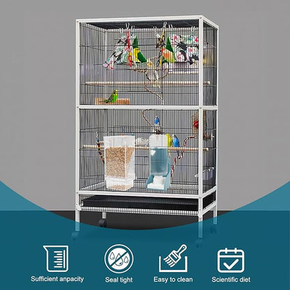No Mess Bird Feeder Water Dispenser Set, Automatic Parrot Feeder Drinker Cage Accessories, for Parakeets, Cockatiels, Budgies, Macaws, Lovebirds, Canaries - Cage Mounted/External Hanging (Blue)