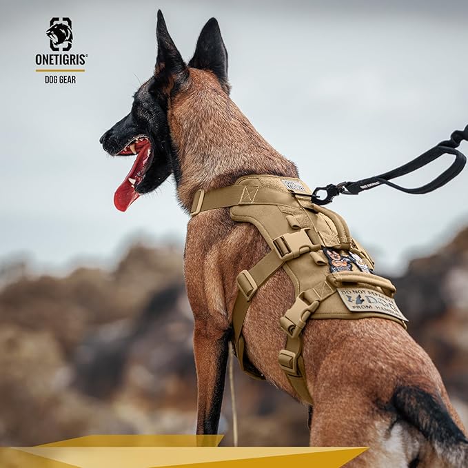 OneTigris Escape Proof Dog Harness, No Pull Dog Harness with Handles, Tactical Multi-Use Support Dogs Harnes for Large Dogs Everyday Wear Walking Hiking Training (Brown, Large)