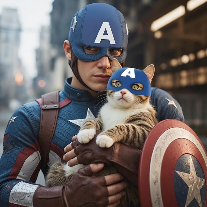 Cat Bat Mask Halloween Costumes Accessories for Cats, Cat Bat Cosplay Apparel (Medium, Blue Captain)