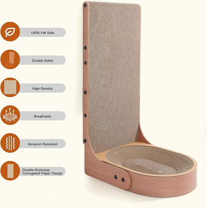Cat Scratcher, 2 in 1 Multifunctional L Shape Cat Scratch Pad Wall Mounted with Oval Cat Bed Bowl for Indoor Cats (1 PCS Cat Scratcher)