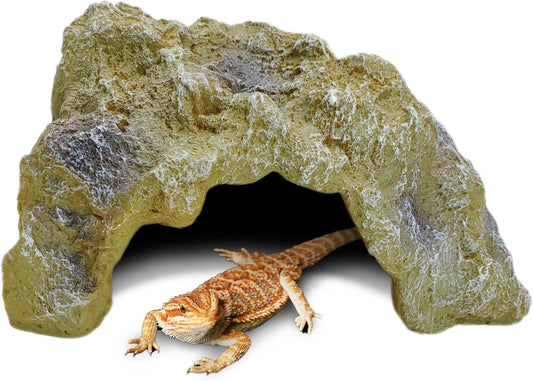 Hamiledyi Reptile Hides Large Simulation Rock Reptile Cave Hideouts Terrarium Habitat Décor Bearded Dragon Hideout for Snake Geckos Lizards Turtle Frogs Amphibians (L)