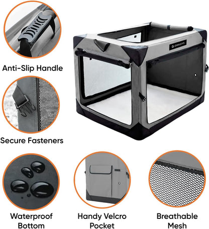 Owleys Dog Crates for Small Dogs – 27.5" L x 20" W x 20.5" H Pop Up Kennel for Medium Dogs, Portable Indoor Pet Crate - Portable with Mesh Windows - Grey Color