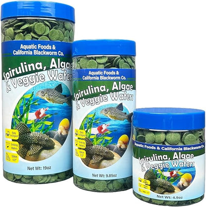 Aquatic Foods Inc. 12mm - 1/2" Small Sinking Wafers of Spirulina, Algae & Veggies for Plecos, Catfish, Shrimp, Snails, Crabs, Crayfish, 12-Type Pellet Mix & 4-Type Wafer Mix Included...19.0oz Canister