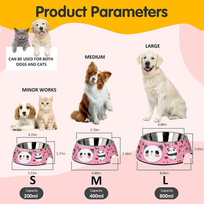 Pet Cats Dogs 2 in 1 Food Water Bowls - Non Slip Skid Proof Heavy Duty Pet Cats Dog Food Water Bowls for Feeding Drinking Small Medium Large Dogs Cats Puppies- Pink Panda-L