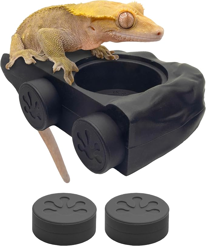 Pangea Silicone Gecko Feeding Ledge - Magnetic Mini Food Dish for Reptile Tank - 4.125" x 2.625" x 1.18" - Fits 0.5oz Cups (Black)