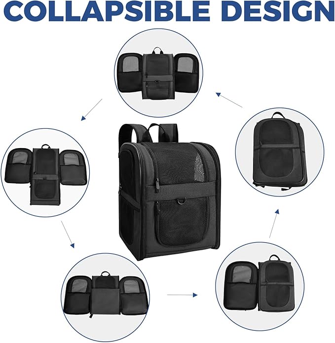 Apollo Walker Dog & Cat Carrier Backpack for 4-18lb Pets - Ventilated Safe Design with Padded Back Support, Breathable Mesh Pet Backpack for Hiking, Travel, Outdoor (Black)