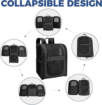 Apollo Walker Dog & Cat Carrier Backpack for 4-18lb Pets - Ventilated Safe Design with Padded Back Support, Breathable Mesh Pet Backpack for Hiking, Travel, Outdoor (Black)