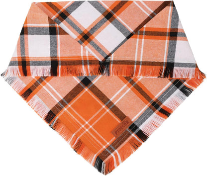 PTDECOR Fall Dog Bandanas with Tassels Edges, 2 Pack Orange Plaid Scarf Bib, Halloween Thanksgiving Pet Bandana, Reversible Triangle Bandanas for Small Dogs Puppies Cats(Small)