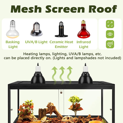 Prolee Tempered Glass Beard Dragon Tank 81 Gallon,Reptile Encloure and Snake Tank with Metal Mesh Roof Door,Locking Design Reptile Tank for Lizard,Gecko,Chameleon (48"X20"X20",Black)