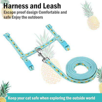 PUPTECK Adjustable Cat Harness and Leash Set Escape Proof Kitten Strap Collar for Walking Travel, Pineapple