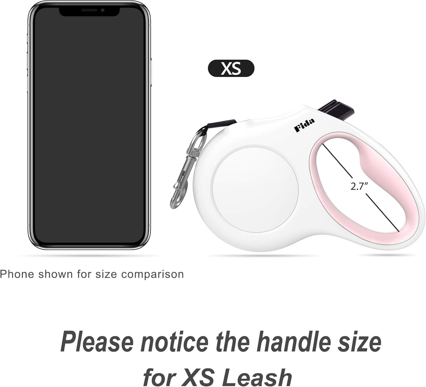 Fida Retractable Dog Leash with Dispenser and Poop Bags, 10 ft Pet Walking Leash for X-Small Dog or Cat up to 18 lbs, Anti-Slip Handle, Tangle Free, Reflective Nylon Tape (XS, White)