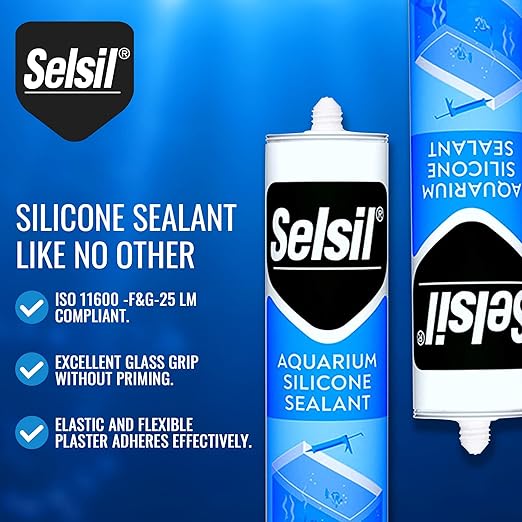 SELSIL Aquarium Silicone Sealant Clear, High Elasticity, Safe for Fish, 100% Solvent Free, 100% Non-Toxic, Fresh and Saltwater, 10.14 Fl oz. (300 ml) Transparent (2 Pack)