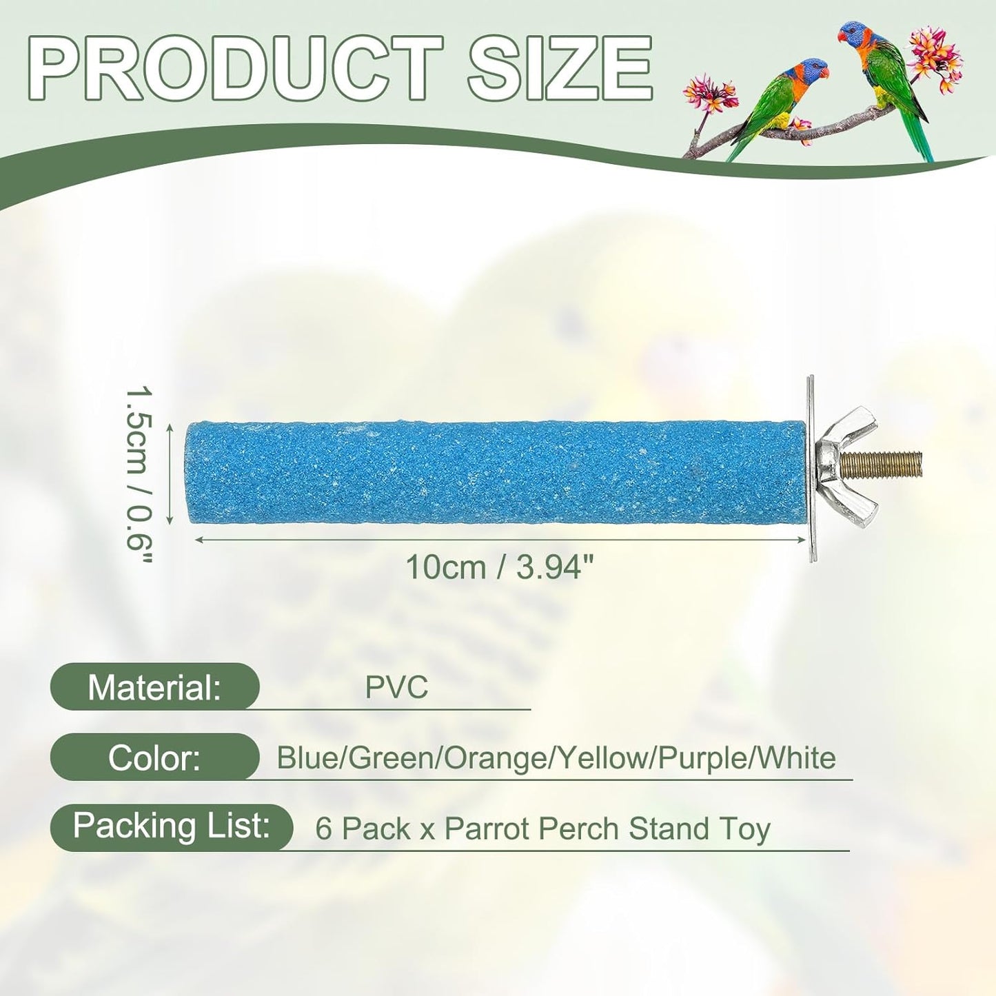 Parrot Perch, Wooden Parrot Perch Stand Toy, Paw Grinding Stick, Bird Cage Accessories, 3.94 x 0.6in (6 Colors, 6 Pcs) Birds Toys Intended for Cage/Parakeets/Conure/Budgie