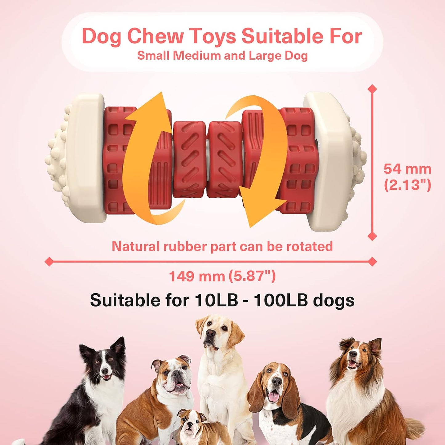 PcEoTllar Dog Toys for Aggressive Chewers, Indestructible Dog Chew Toys, Safe Rubber, for Large Medium Small Dogs - Red -M