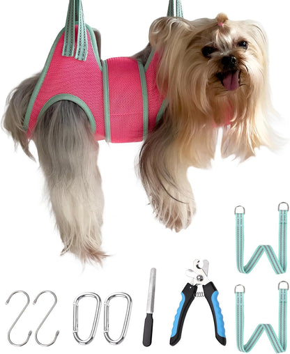 Dog Grooming Hammock, XXS Grooming Harness for Dogs Trimming at Home,Dog Sling Restraint for Grooming with Thick Fabric Neck Support, Grooming Strap Hanger Holder for Claw Care