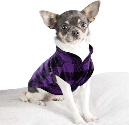 KAMA BRIDAL Spring Autumn Winter Coat Pullover Fleece Vest for Cats Small and Medium Dogs Thin Sweater Purple & Black Plaid (Purple, XS)