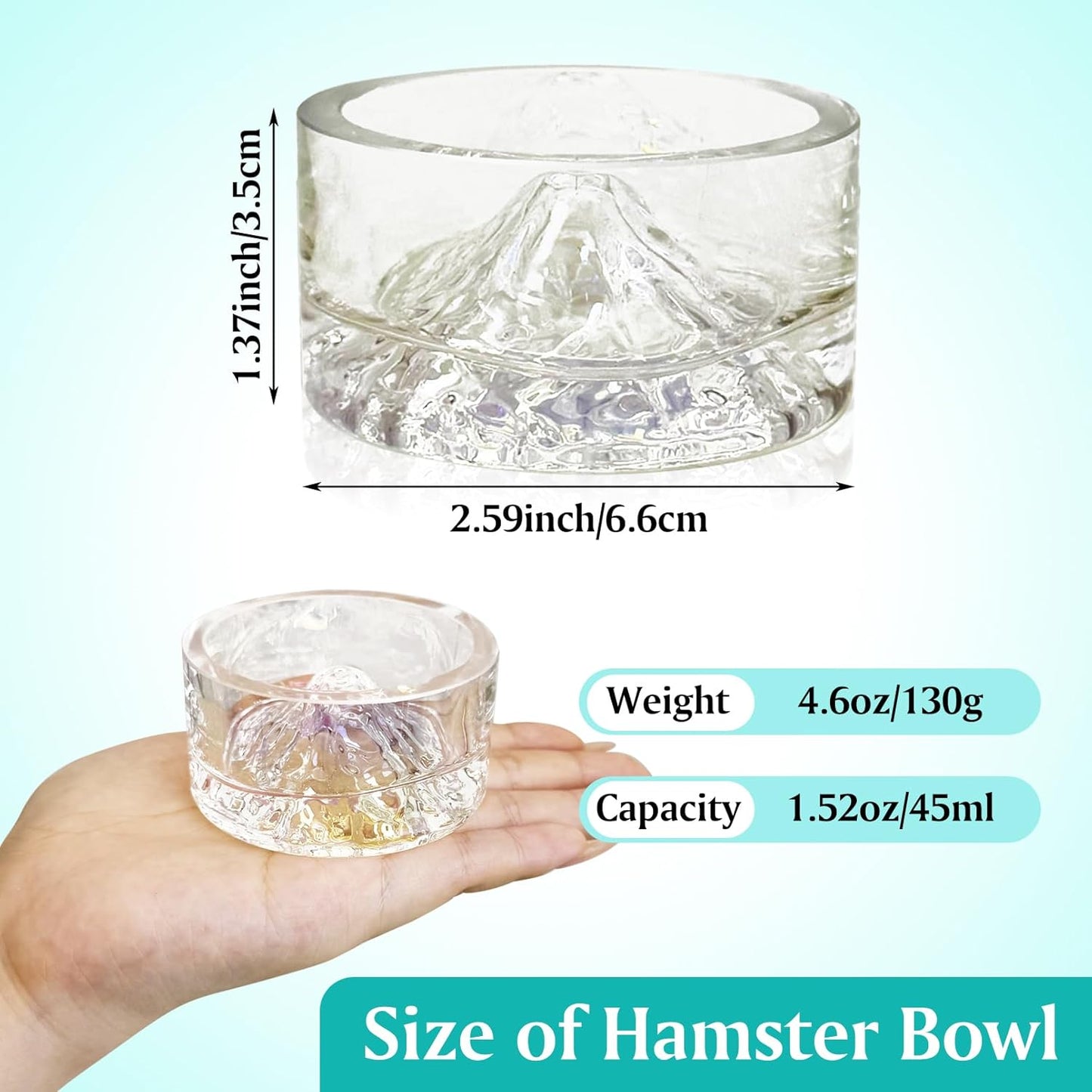 BNOSDM 2Pcs Hamster Food and Water Bowl Mountain Fuji Style Glass Drinking Dwarf Hamster Feeder Anti-Turning Dish for Syrian Hamsters Gerbils Mice Rats or Other Similar-Sized Pets (Colorful)