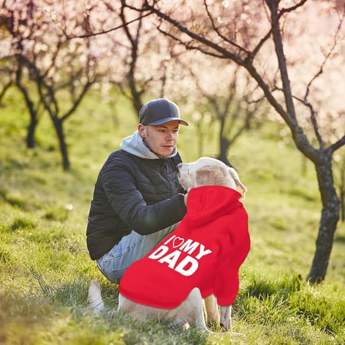 GreenJoy Dog Sweater Dog Hoodie Cold Weather Coat Hooded Sweatshirt for Puppies,Cats, Small Medium Large Dogs (Red(I Love My Dad), Small)
