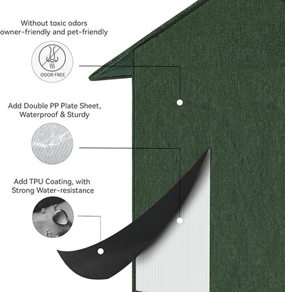 Outdoor Cat House Feral Cat Shelter,Outside Waterproof Cat House for Outdoor/Indoor Cats, Insulated Cat Bed for All Seasons with Cozy Cushion Easy to Assemble, Olive Green, 2 Pack