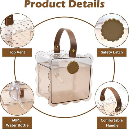 Portable Hamster Carrier Cage,7.87 x 7.87 x 5.51 Inches Dwarf Hamster Carrying Cage with Water Bottle Ventilation Holes Outdoor Hamsters Travel Cages for Mice,Sugar Glider,Gerbils,Rat(Brown)