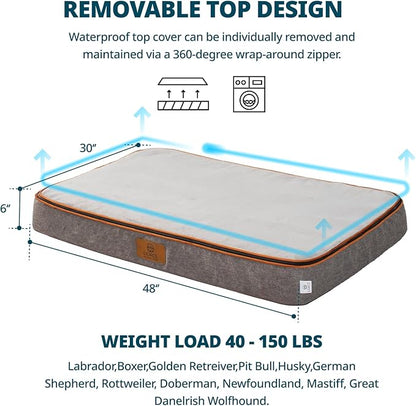 Orthopedic Memory Foam XXL Dog Bed - 6" Thick Beds for Extra Large Sized Dog - Waterproof Removable Washable Cover & Wrap-Around Zipper - Ultimate Comfort & Easy Maintenance, Light Grey