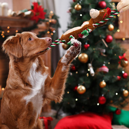 Christmas Squeaky Reindeer Dog Toys-Tug of War Dog Toy for Puppy- Keep Them Busy and Entertained- Interactive Pet Toys for Small & Medium Breeds