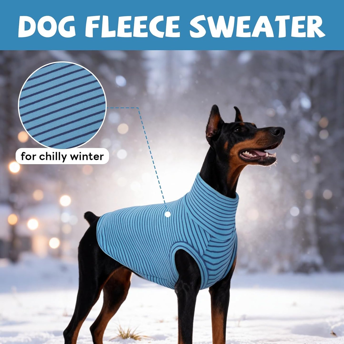 ROZKITCH Fleece Dog Pjs for Medium Dogs Boy, Cozy Stretchy Turtleneck Jumper for Winter Spring Autumn, Machine Washable Pet Clothes for Indoor & Outdoor BlueStripe L