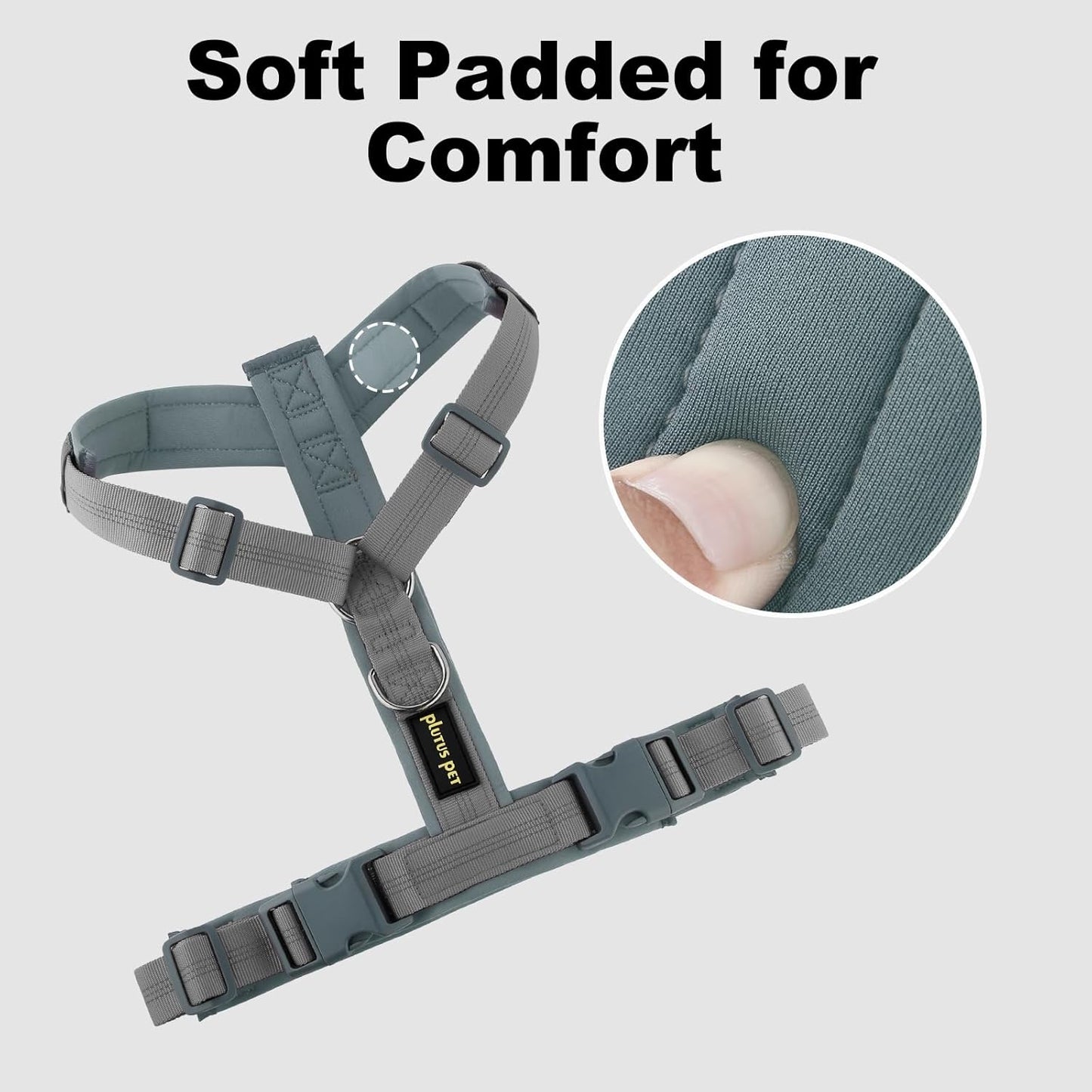 Plutus Pet No Pull Dog Harness, Adjustable Nylon Harness with Soft Padding, Reflective and Heavy Duty Dog Harness for Small, Medium, Large Dogs(Gray, M)