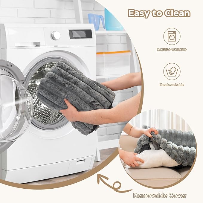 Avont Dog Bed Mat for Couch, Warm Fluffy Calming Sofa Topper Furniture Protector for Small Medium Large Dogs Cats with Removable Washable Cover -Darkgrey(L)