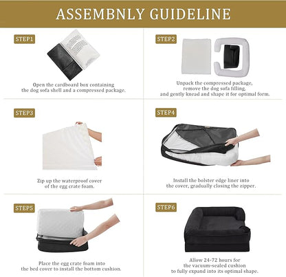 Bedfolks Orthopedic Dog Bed, Waterproof Dog Sofa Bed for Extra Large Dogs, Egg Foam Pet Couch Bed with Removable Washable Cover and Nonslip Bottom, Black