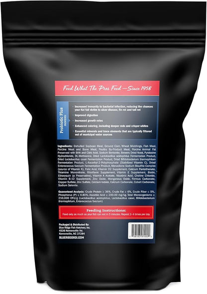 Blue Ridge Koi Fish Food 2lb - 3/16" Probiotic Plus for Goldfish and Ponds, Premium Fall and Winter Floating Pellets