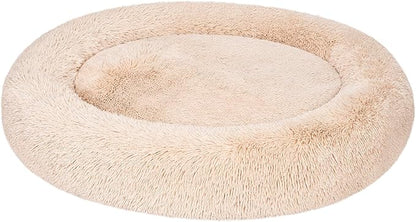 Amazon Basics Donut Pet Bolster Faux Fur Bed for Dog, Beige, 45" x 45"