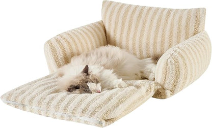 Hollypet Cat Bed Fluffy Plush Mutifuctional Double-Layer Soft Pet Couch Orthopedic Sofa Nest Beds for Small Cats and Dogs, Beige (25x20x13 inch)