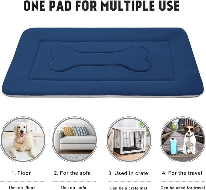 JoicyCo Dog Bed Soft Dog Crate Pad Mat for Medium/Large Dogs 36 in Non-Slip Bottom Washable Dog Sleeping Mattress Pet Beds Cat Beds Kennel Pads, Dark Blue