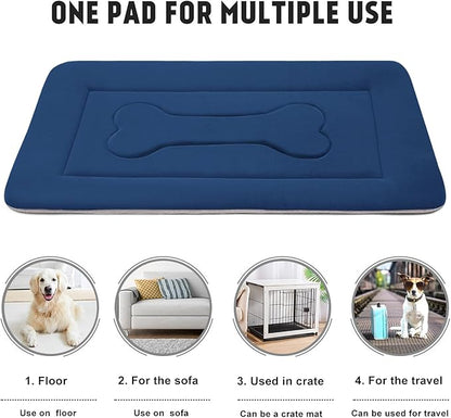 JoicyCo Dog Bed Soft Dog Crate Pad Mat for Medium/Large Dogs 36 in Non-Slip Bottom Washable Dog Sleeping Mattress Pet Beds Cat Beds Kennel Pads, Dark Blue