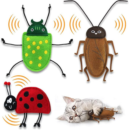 3 Pack Realistic Bug Catnip Cat Toys,Bell Sould Kitten Bite Interactive Kicker Toys for Cat's Natural Hunting