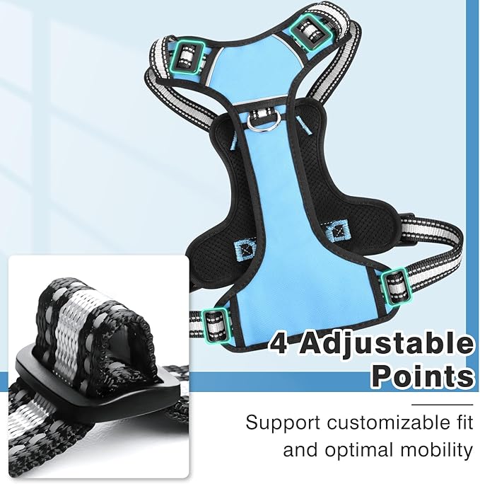WINSEE Dog Harness No Pull, Pet Harnesses with Dog Collar, Adjustable Reflective Oxford Outdoor Vest, Front/Back Leash Clips for Small, Medium, Large, Extra Large Dogs, Easy Control Handle for Walking