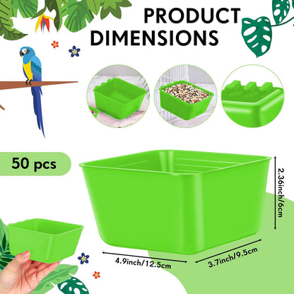 Maxdot 50 Pcs Cage Cups Chicken Feeder Cups 16 oz Hanging Bird Food Water Bowl Bunny Cage Feeding Dish for Pet Parrot Rooster Parakeet Gamefowl Poultry Pigeon(Green)