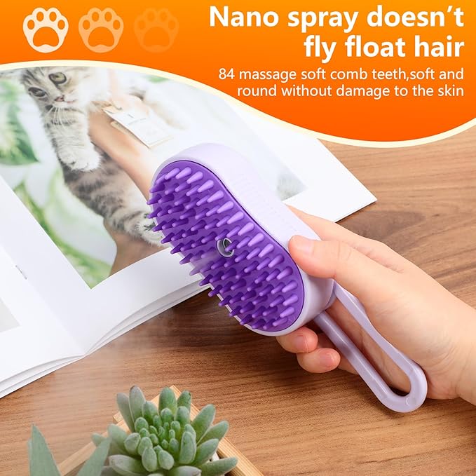 4-in-1 Cat Grooming Steam Brush, Pet Hair Shedding, Massage, Cleaning, Combing (white)