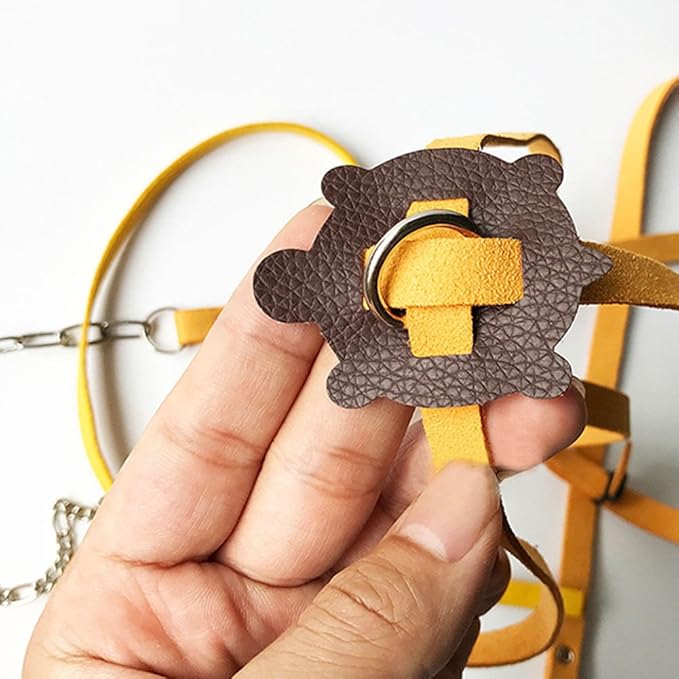 HQSSG Adjustable Tortoise Harness Leash – Soft Suede Strap & Stainless Steel Chain –Pet Turtle Leather Harness and Leash Harness Pet Walking Rope for Small Medium for Shells Up to 7.9"/15.7"