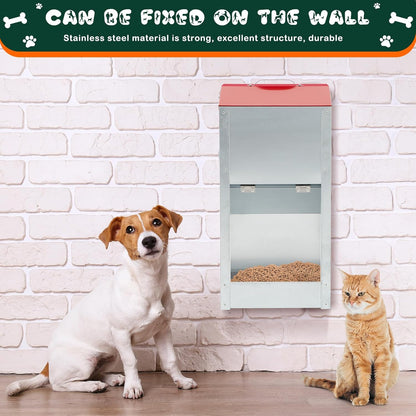 2 Pcs 12 Lbs Large Automatic Dog Feeders with Handle Acrylic Panel Galvanized Gravity Feeder Outdoor Hanging for Doggie Breed Dog Food Dispenser Container(Red, No Wheels)