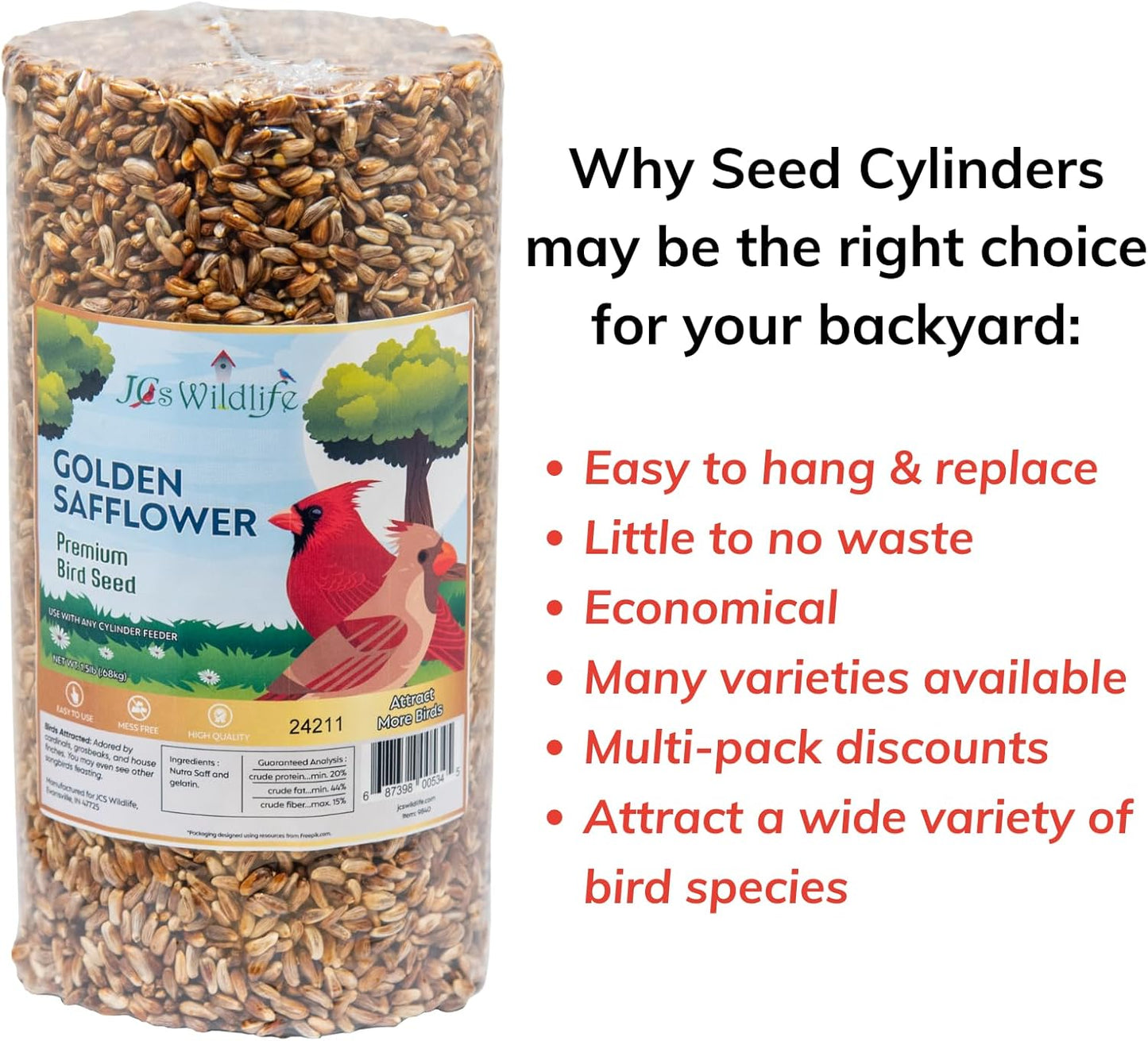 JCs Wildlife 6 Pack Premium Bird Seed Blend Small Cylinder with Hole Variety Pack