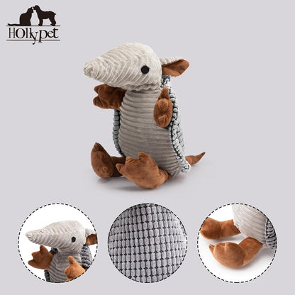 Hollypet Plush Dog Squeaky Toy Stuffed Armadillo Animal Pet Puppy Chew Toys with Clean Teeth for Small Medium Large All Breed Sizes Dogs, Dark Gray, 10 in