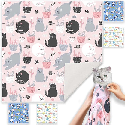 21.7" Cat Wrap for Grooming-Premium Cat Grooming Wrap Cat Restraint for Nail Clipping, Self-Adherent Soft Cat Blanket to Wrap Cat Anti-Scratch Anti-Escape Grooming Bag (Pink, L(Within 9lbs))