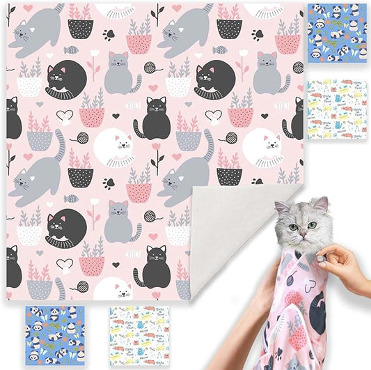 21.7" Cat Wrap for Grooming-Premium Cat Grooming Wrap Cat Restraint for Nail Clipping, Self-Adherent Soft Cat Blanket to Wrap Cat Anti-Scratch Anti-Escape Grooming Bag (Pink, L(Within 9lbs))